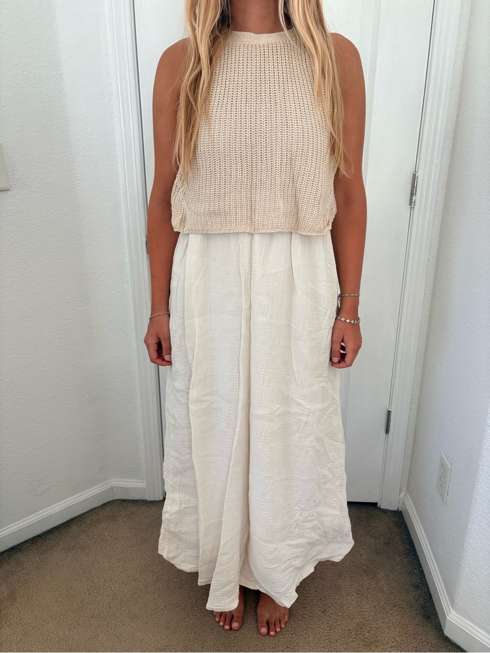 Anthropologie Cream Maxi Dress with Knit Bodice by Moth - Picture 2 of 7